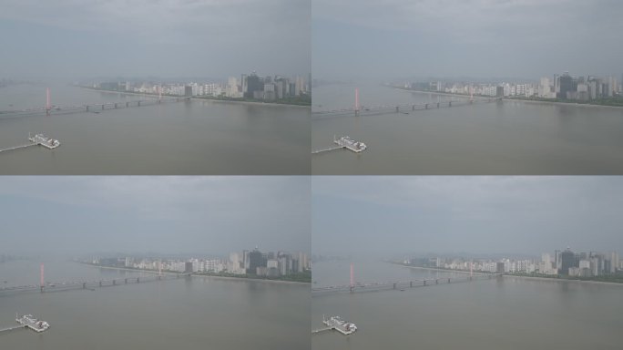 航拍杭州钱塘江西兴大桥城市风光