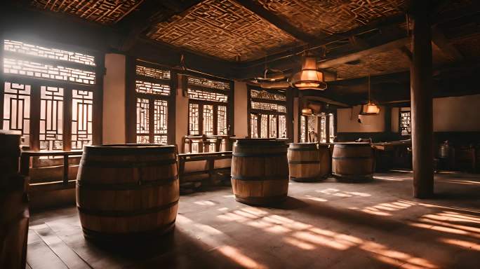 古代房间 古代作坊  酒桶 酿酒