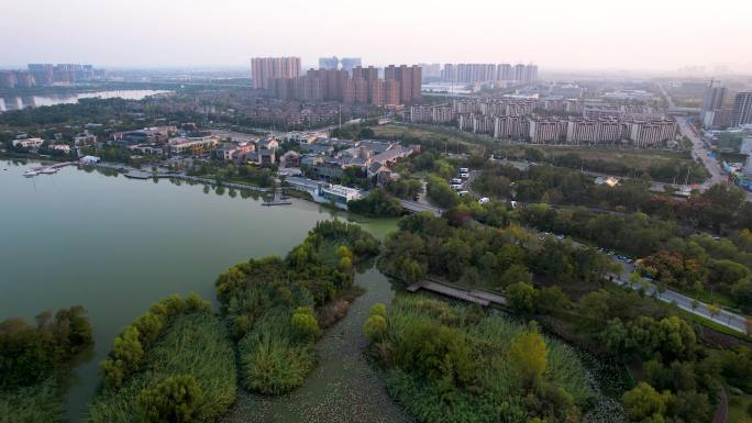 徐州城市风光大龙湖日落夕阳秋季风景航拍