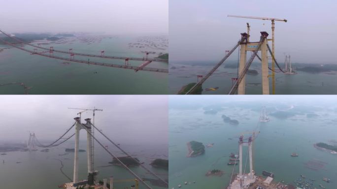 平陆运河钦州龙门跨海大桥建设现场镜头