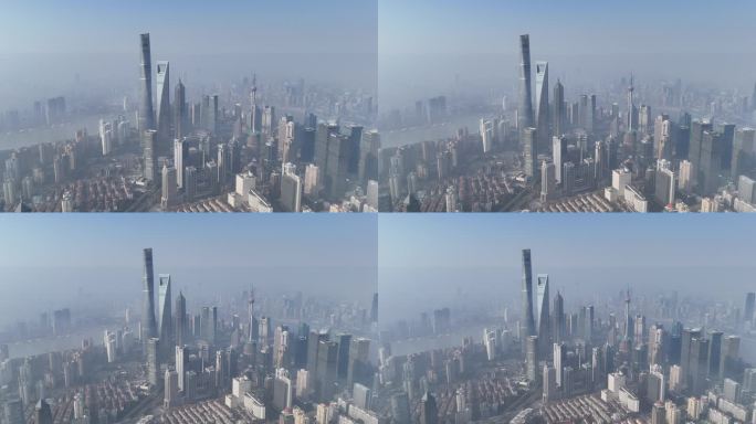 上海陆家嘴有光云海平流雾航拍