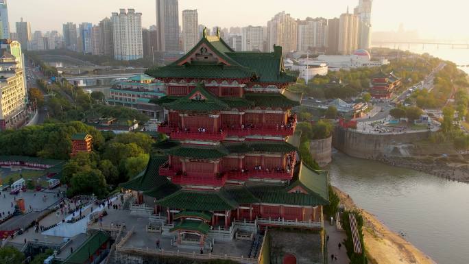 南昌滕王阁城市风光日落夕阳赣江风景航拍