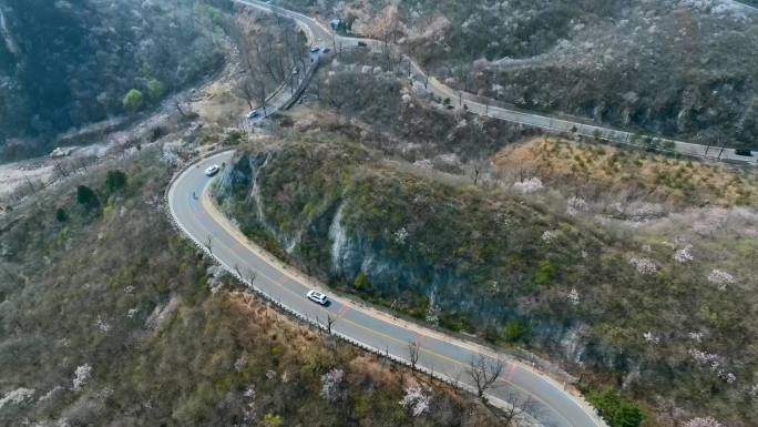 航拍北京延时昌赤路春天山花盛开