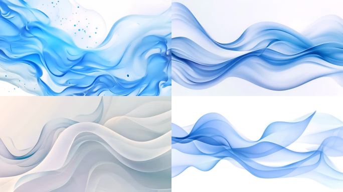 青色柔和丝绸飘舞流动布料动画视频背景