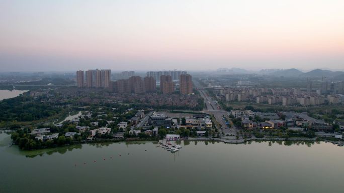 徐州城市风光大龙湖日落夕阳秋季风景航拍