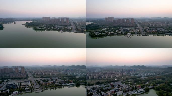 徐州城市风光大龙湖日落夕阳秋季风景航拍