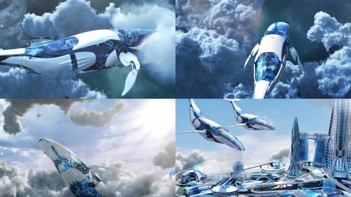创意鲸鱼概念地产高端光影云端城市