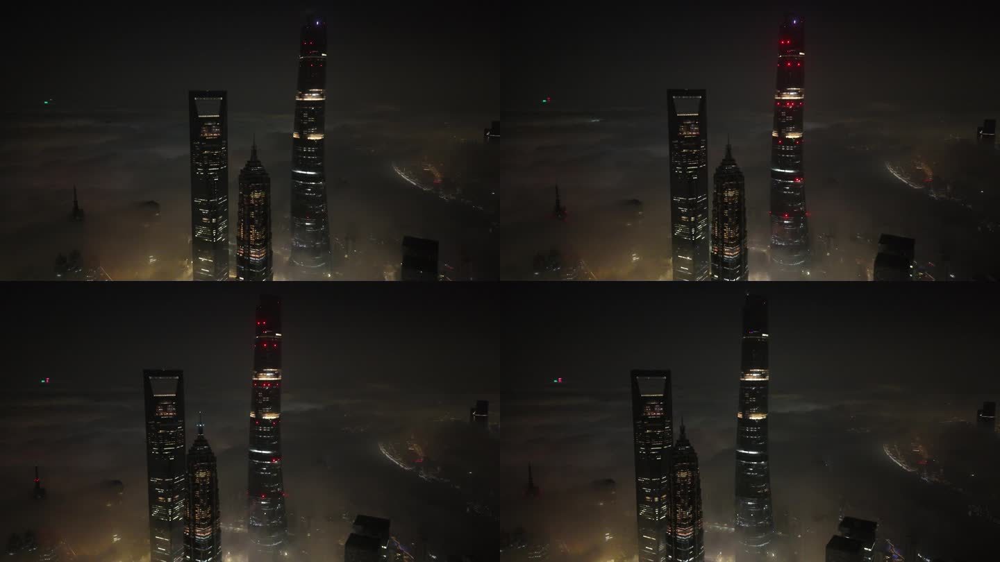 上海陆家嘴云海平流雾夜景航拍