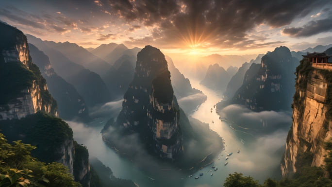 长江三峡中国三峡大坝三峡瀑布延时摄影
