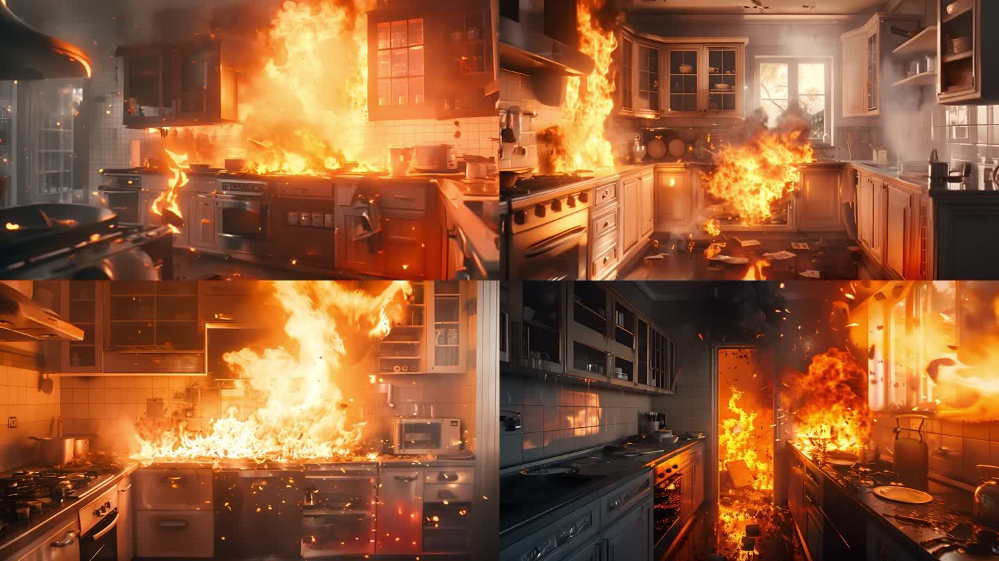 厨房起火 消防 居民楼 消防 消防灭火