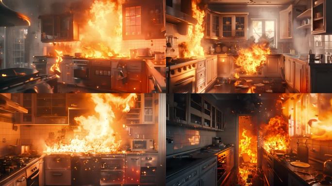厨房起火 消防 居民楼 消防 消防灭火