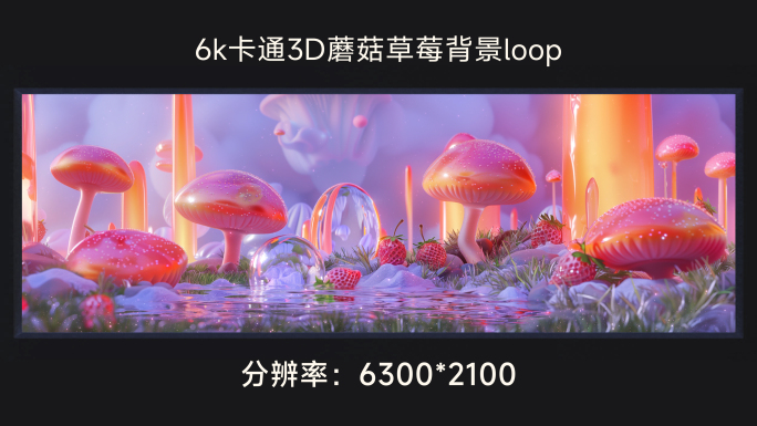 6k卡通3D蘑菇草莓背景loop