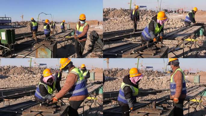 楼房基建钢筋工施工现场钢筋打弯