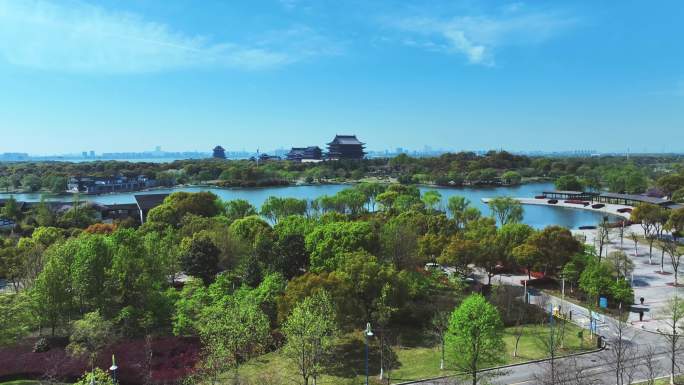 4K航拍阳澄湖半岛旅游度假区生态重元寺