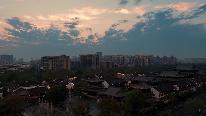 航拍春天杭州香积寺夕阳延时