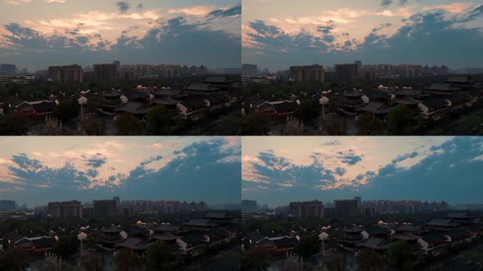 航拍春天杭州香积寺夕阳延时