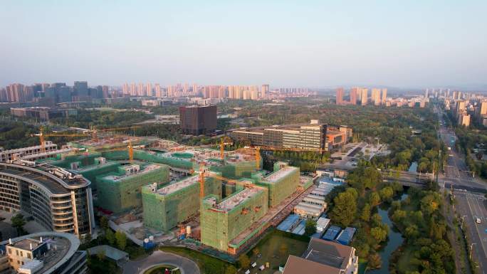 徐州城市风光大龙湖日落夕阳秋季风景航拍