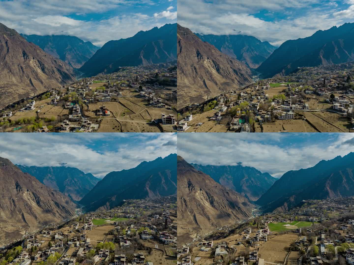 航拍中路藏寨乡村旅游