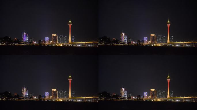 澳门夜景实拍澳门塔新葡京夜晚城市建筑风光