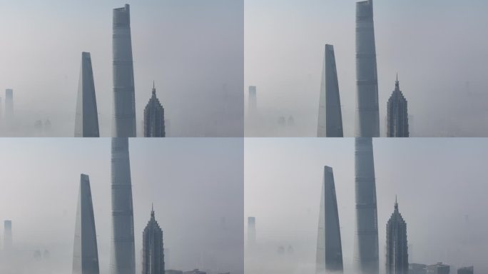 上海陆家嘴有光云海平流雾航拍
