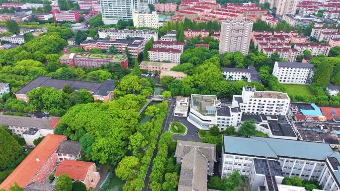 上海市华东理工大学徐汇校区航拍校园风景风