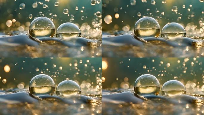 水中各种气泡以慢动作上升的微距镜头