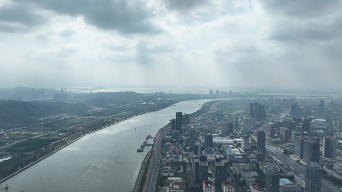 珠海磨刀门水道航拍珠江风光珠海市保税区