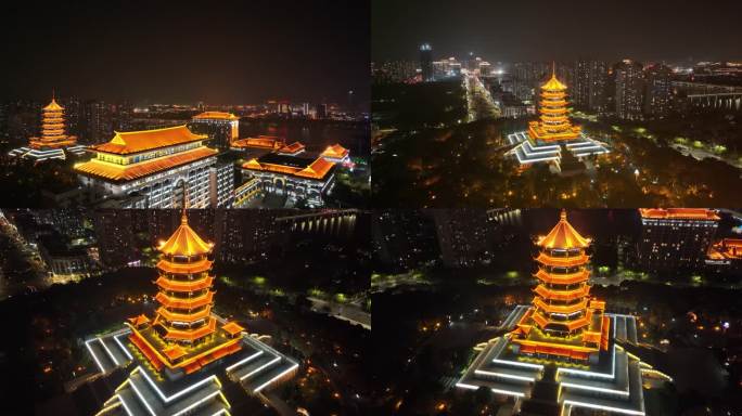 厦门集美区集美市民公园集美塔航拍夜晚夜景