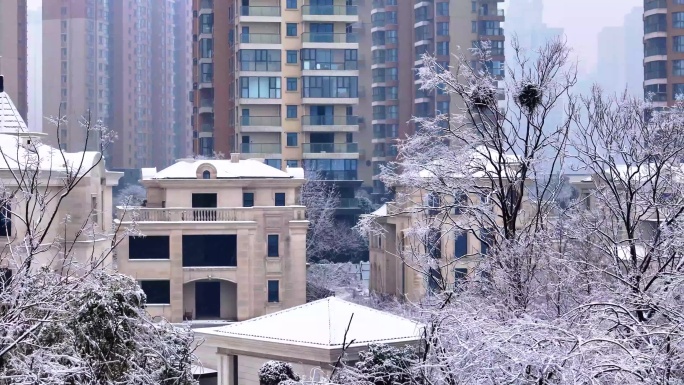 24年立春湖北武汉降雪汤逊湖边雪景航拍1