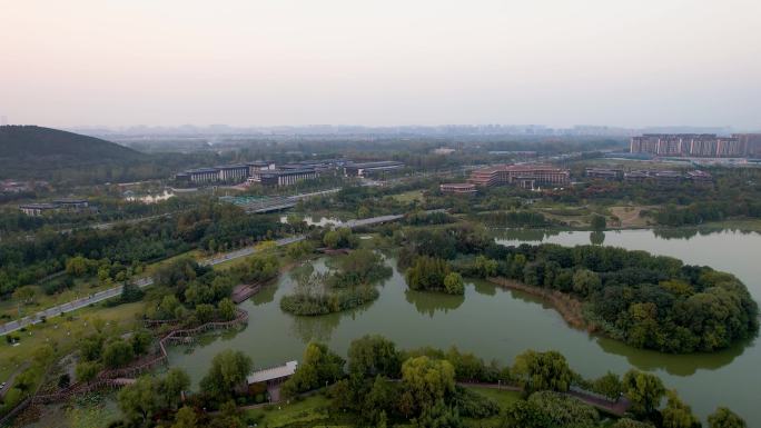 徐州城市风光大龙湖日落夕阳秋季风景航拍