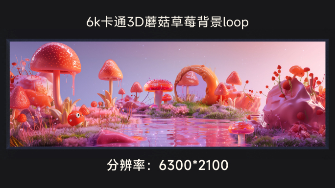 6k卡通3D蘑菇草莓背景loop