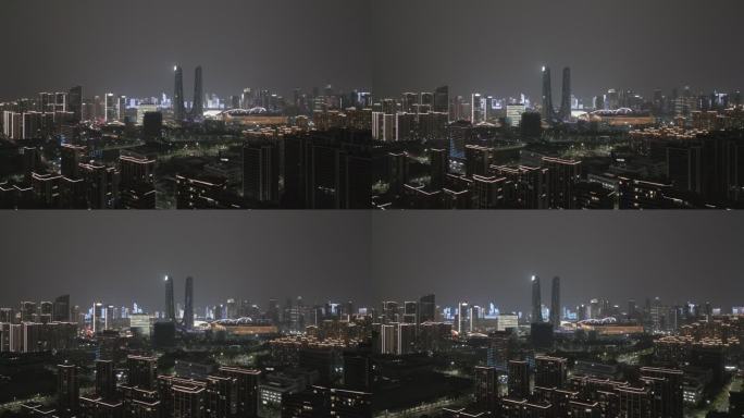 航拍杭州之门夜景风光