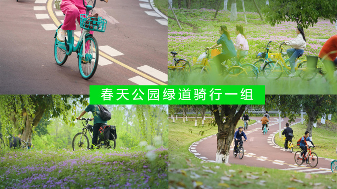 春天公园绿道骑自行车视频素材