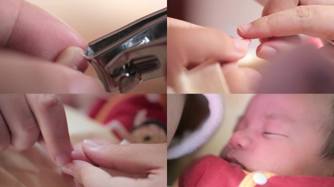 母亲为新生婴儿剪指甲