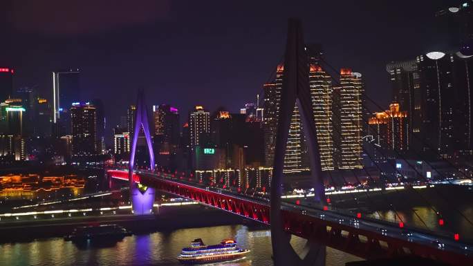 重庆东水门大桥轮船夜景