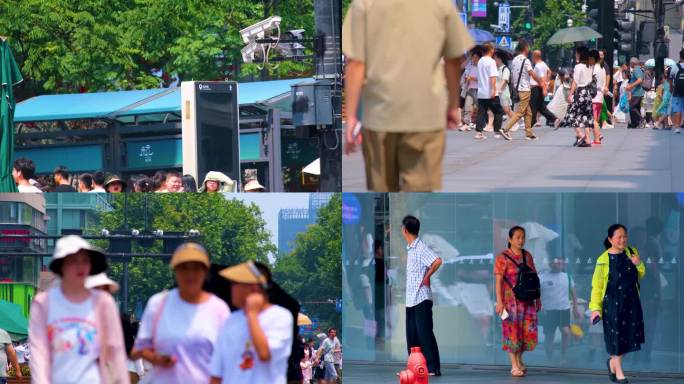 城市夏天暑假酷暑高温炎热街道人群人流汽车