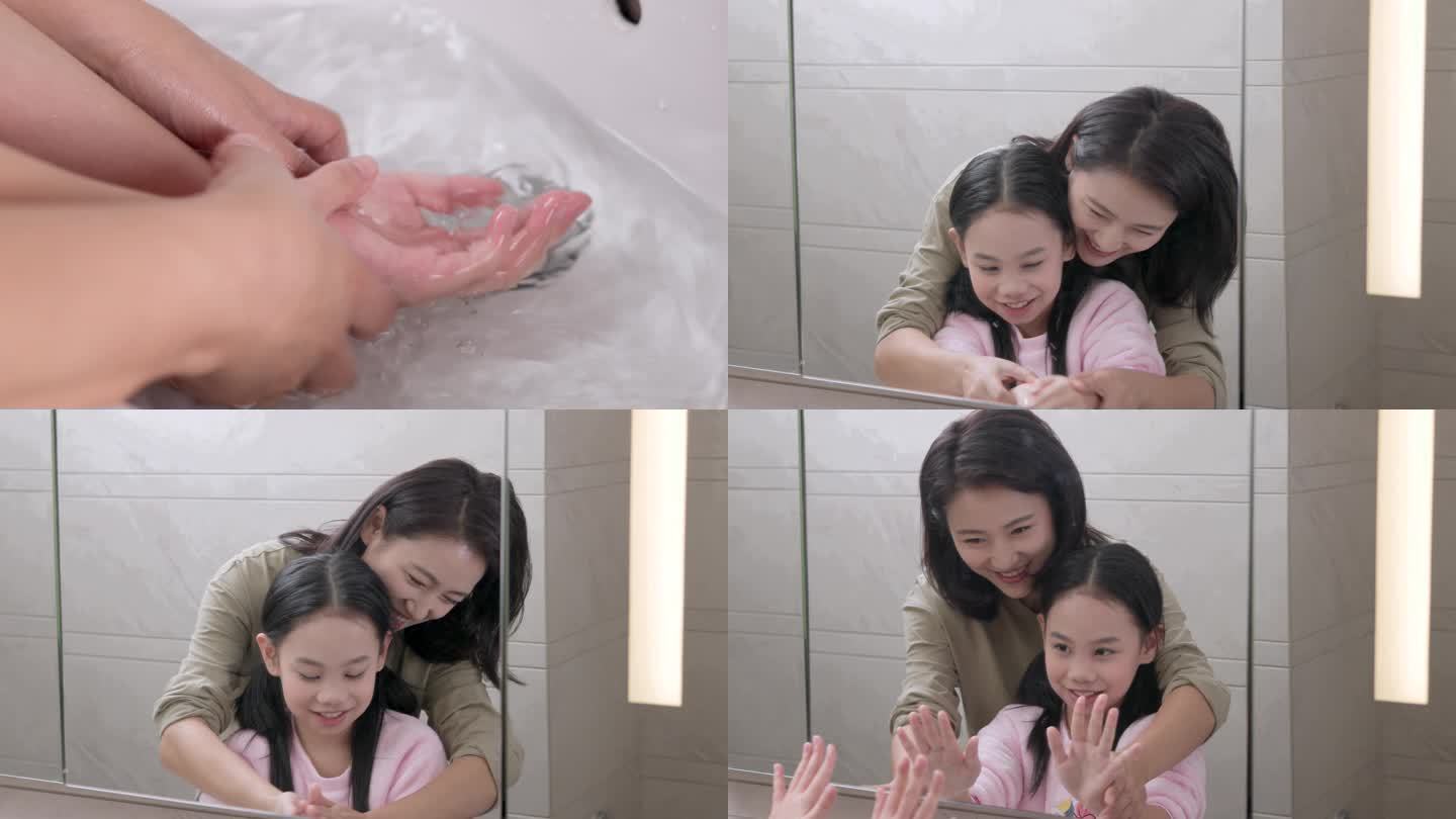 母亲给女儿洗手消毒儿童洗手注意卫生健康