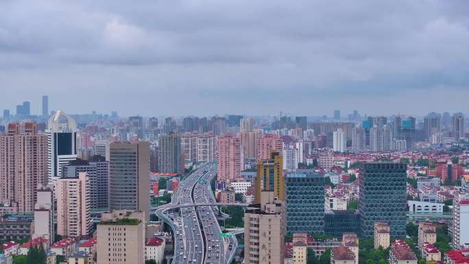 上海市杨浦区大柏树立交桥航拍车流交通城市