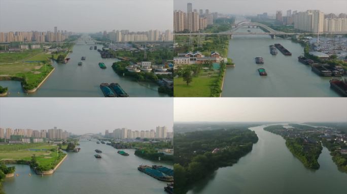 扬州运河航拍 京杭大运河货船C044