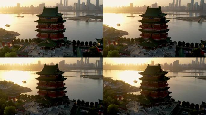 南昌滕王阁城市风光日落夕阳赣江风景航拍