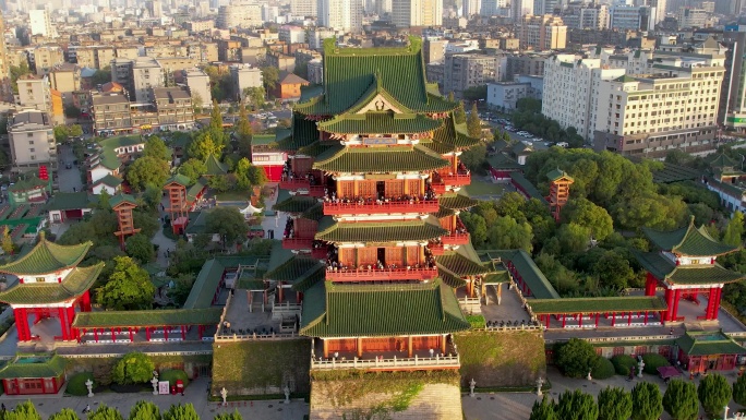 南昌滕王阁城市风光日落夕阳赣江风景航拍