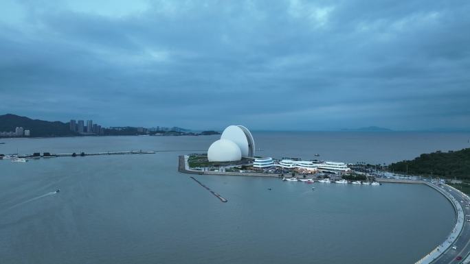 珠海日月贝航拍珠海大剧院地标城市建筑风光