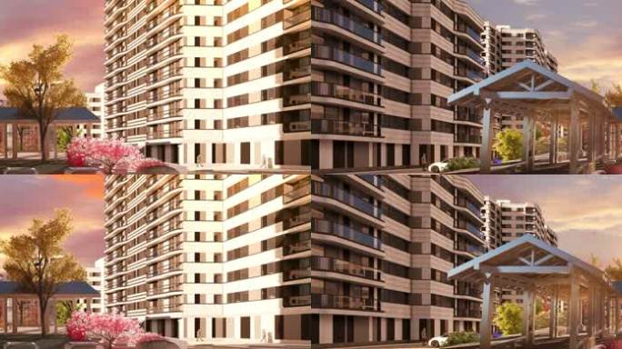 黄昏小区，静态背景