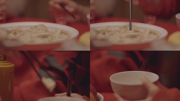 过年在家吃饺子男生给女生夹饺子