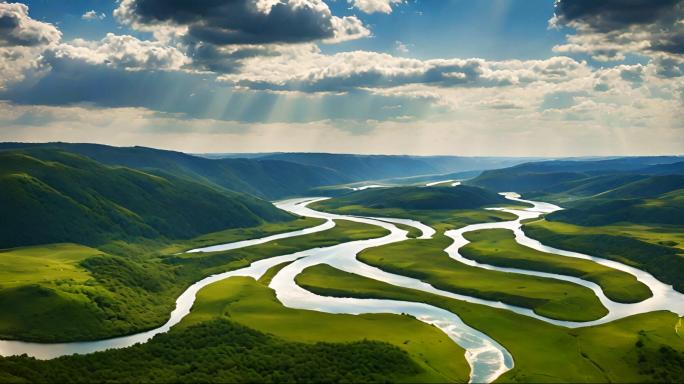 绿水青山绿色发展草原河流大自然低碳环保
