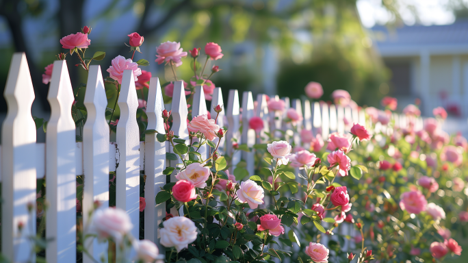 玫瑰花园庭院窗户阳光 玫瑰花