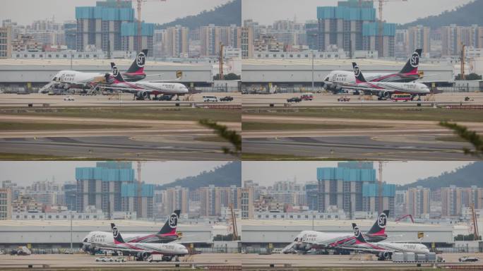 顺丰航空波音747飞机鼻门卸货延时摄影