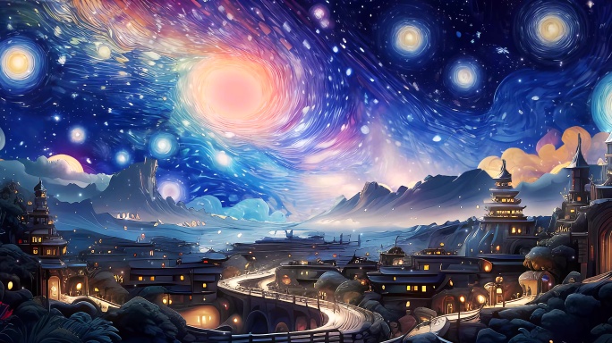 原创8K梵高夜景循环油画