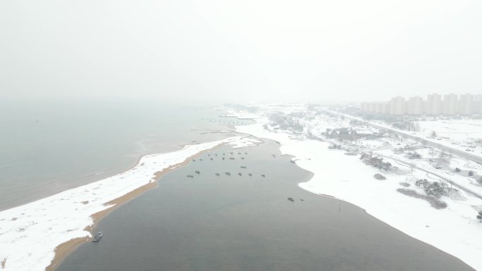冬季 海滩 小船 生态 雪景
