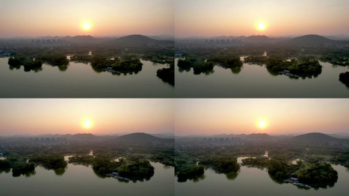 徐州城市风光大龙湖日落夕阳秋季风景航拍